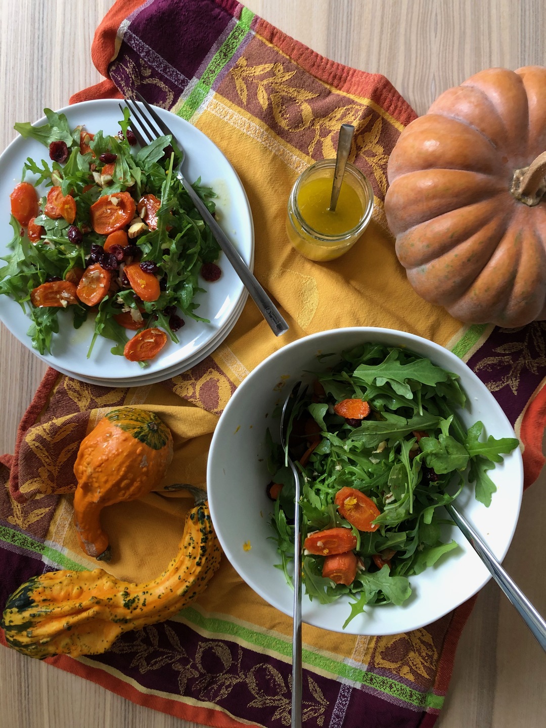 Salad with carrots, cranberries, and orange dressing