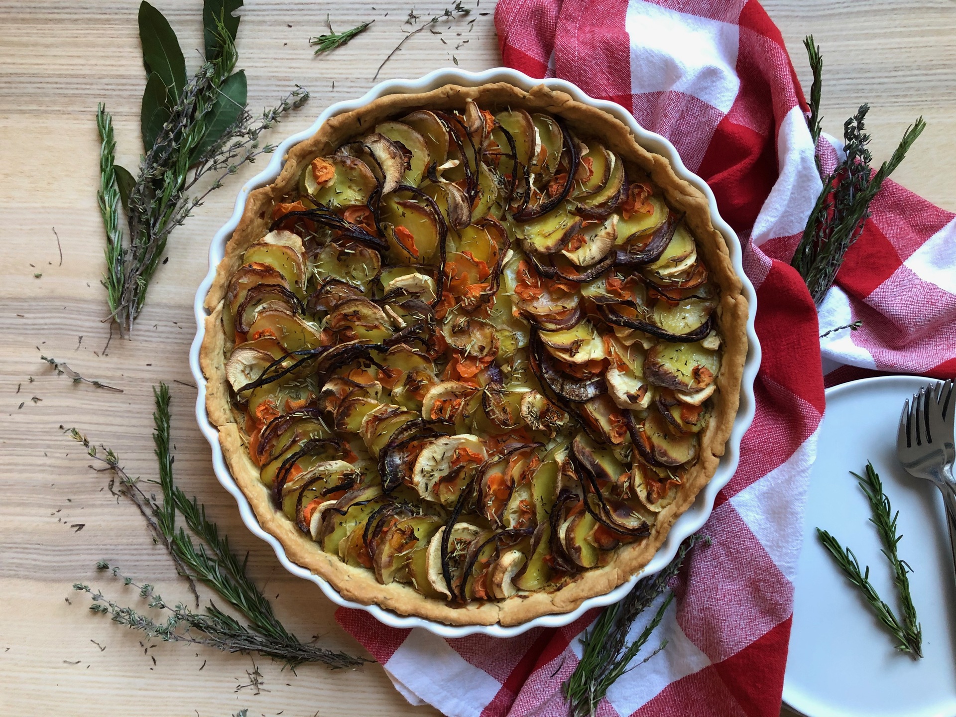 Root vegetable and white bean tart