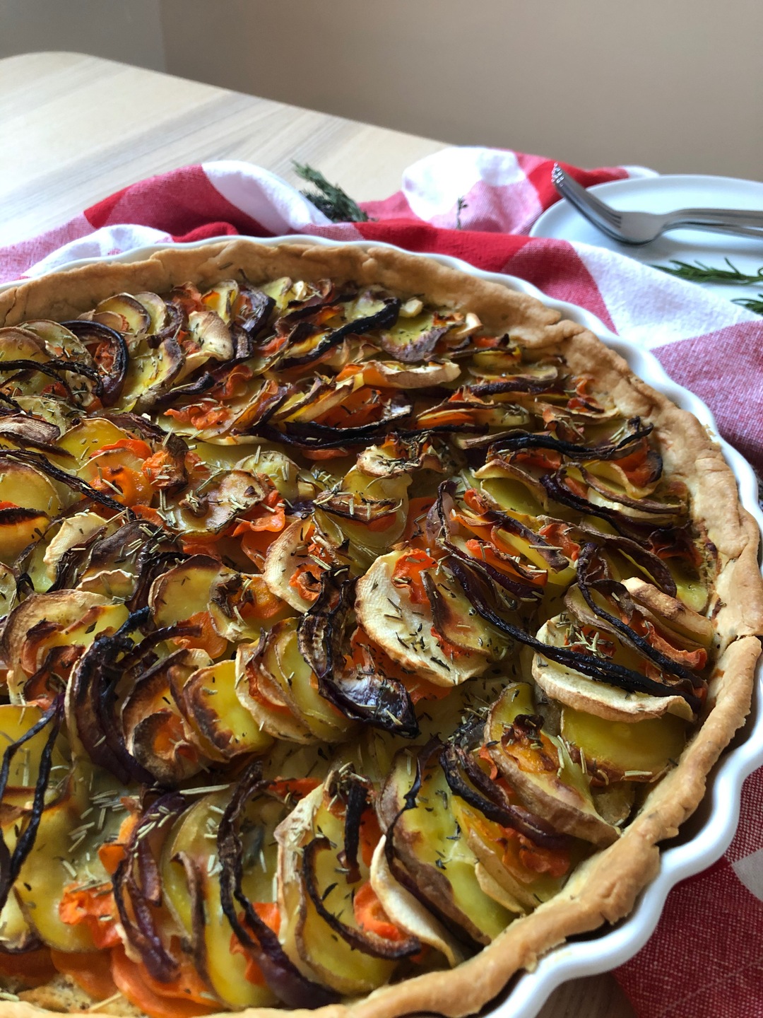 Root vegetable and white bean tart