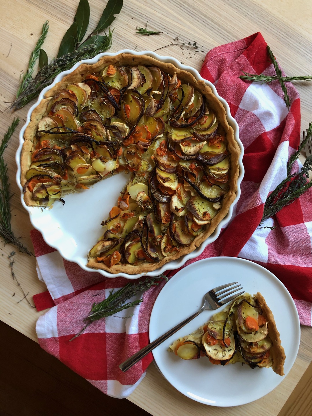 Root vegetable and white bean tart