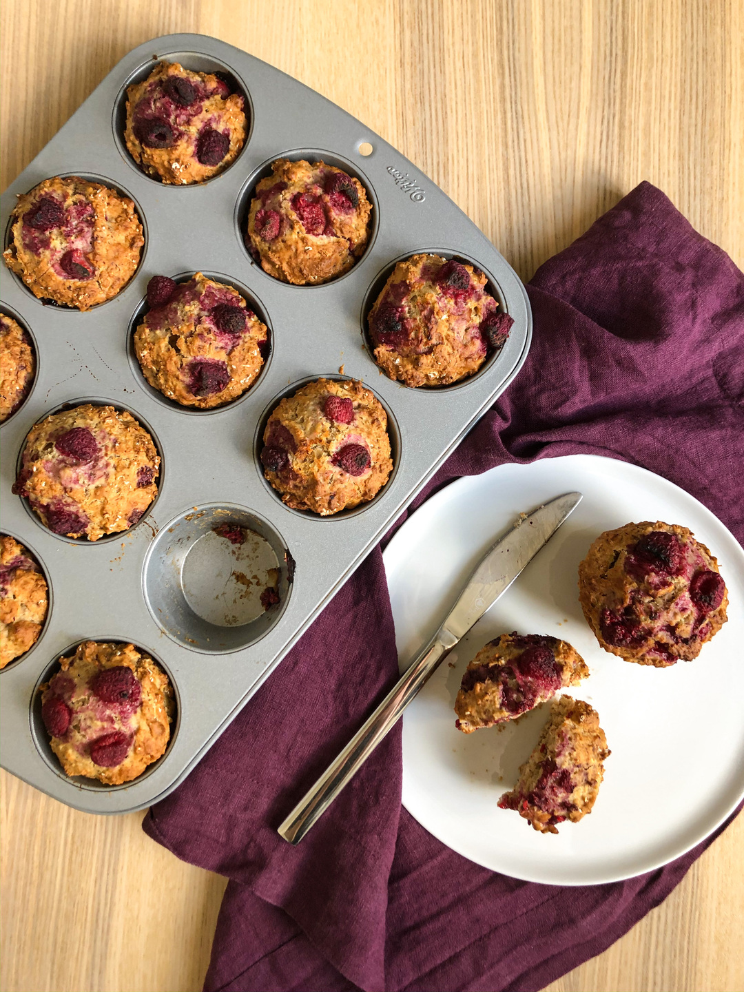 Making raspberry muffins