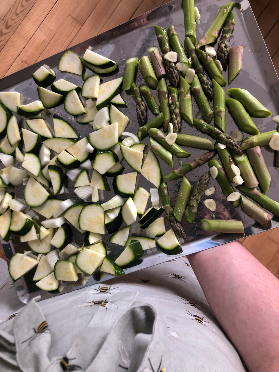 roasting green vegetables for tahini pasta
